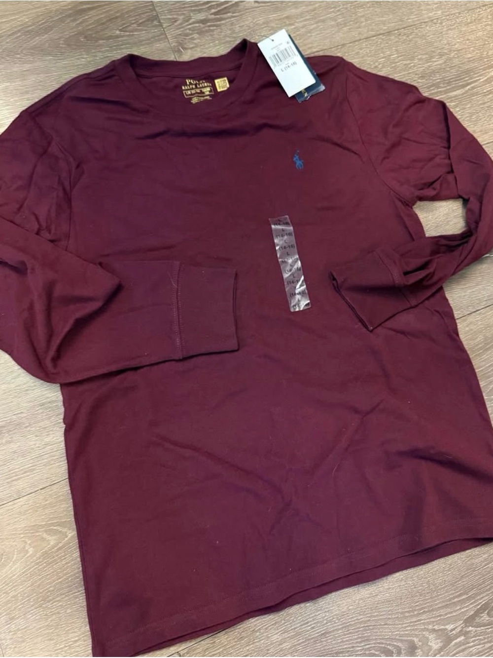 Ralph Lauren Boy’s 14-16  Long-Sleeve Crewneck Shirt - Burgundy with Blue Pony
